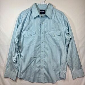 Wrangler Western Shirt Striped Cowboy Rodeo Pearl Snap Blue‎ Sz XL